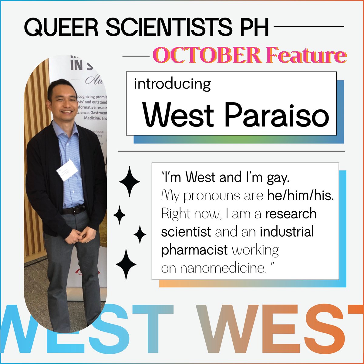 QueerSciencePH's tweet photo. This week's feature is West Paraiso, a research scientist and an industrial pharmacist working on nanomedicine. 

Read the full interview now on our Medium!

#QueerSciencePH #PinoyScientists #PrideinSTEM #LGBTinSTEM #LGBT https://t.co/0h6Qki8Rqb