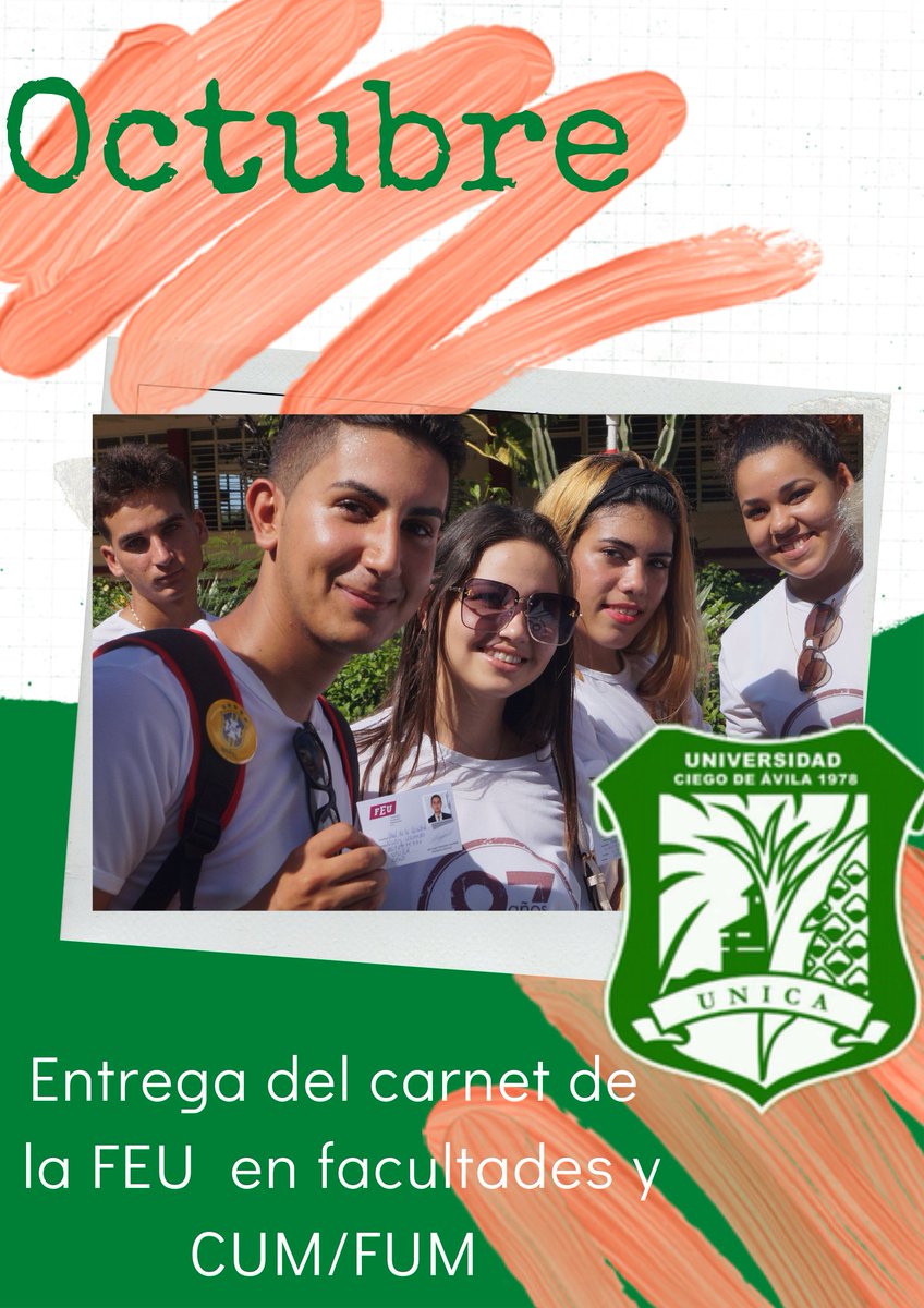 !Entérate Muchach@¡ 
Durante el mes de octubre las Facultades y CUM/FUM serán escenario para la entrega del carnet de la FEU
#RumboAl100