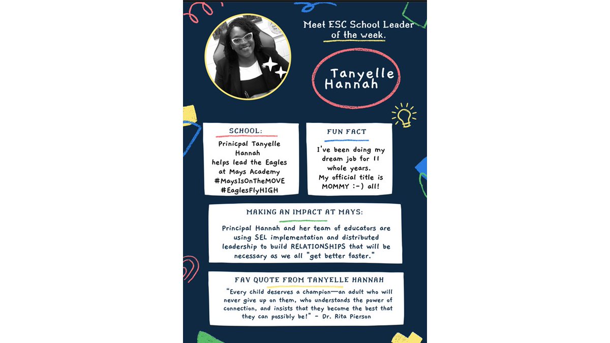 First <a href="/CPSNetwork11/">CPS Network 11</a> Game Changer, now ESC School Leader of the Week. 
Thank you for setting high expectations for your students and educators. We are forever grateful for your impact at Benjamin Mays Academy. Keep up the great work <a href="/PrincipalHannah/">Principal Hannah</a>! #TheBestAreWithCPS