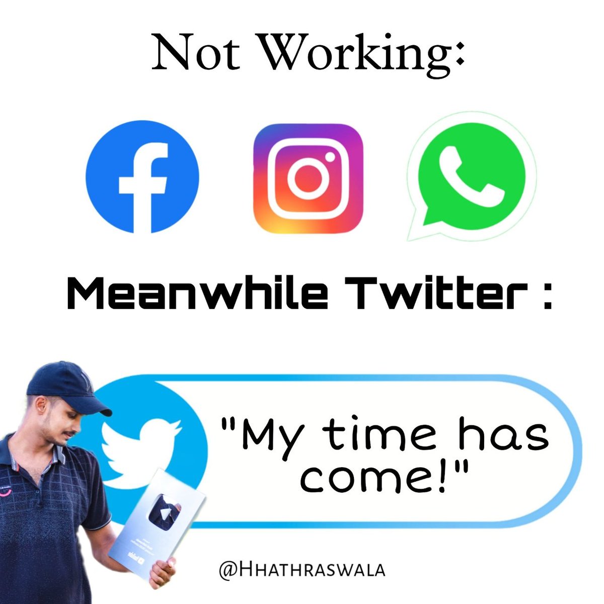 HHathraswala's tweet photo. Whatsapp Facebook Instagram server down mean while mark tatya🤣🤣
#Serverless #serverdown #India #WhatsApp #WhatsAppDown #instagramdown #facebookdown 
#harshhathraswala #hathras #hathraswala https://t.co/JhjiODn6uf