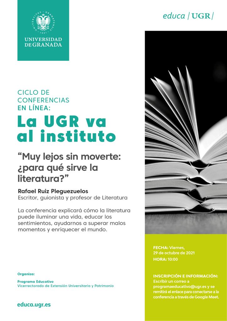rpleguezuelos's tweet photo. El próximo 29 de octubre tengo el placer de ofrecer una conferencia online con el título/desafío de "¿Para qué sirve la literatura?" Si sois profes de secundaria o bachiller y queréis que vuestros alumnos asistan, solamente tenéis que escribir al email de la imagen.  @educaugr https://t.co/hiCuDhWSGo