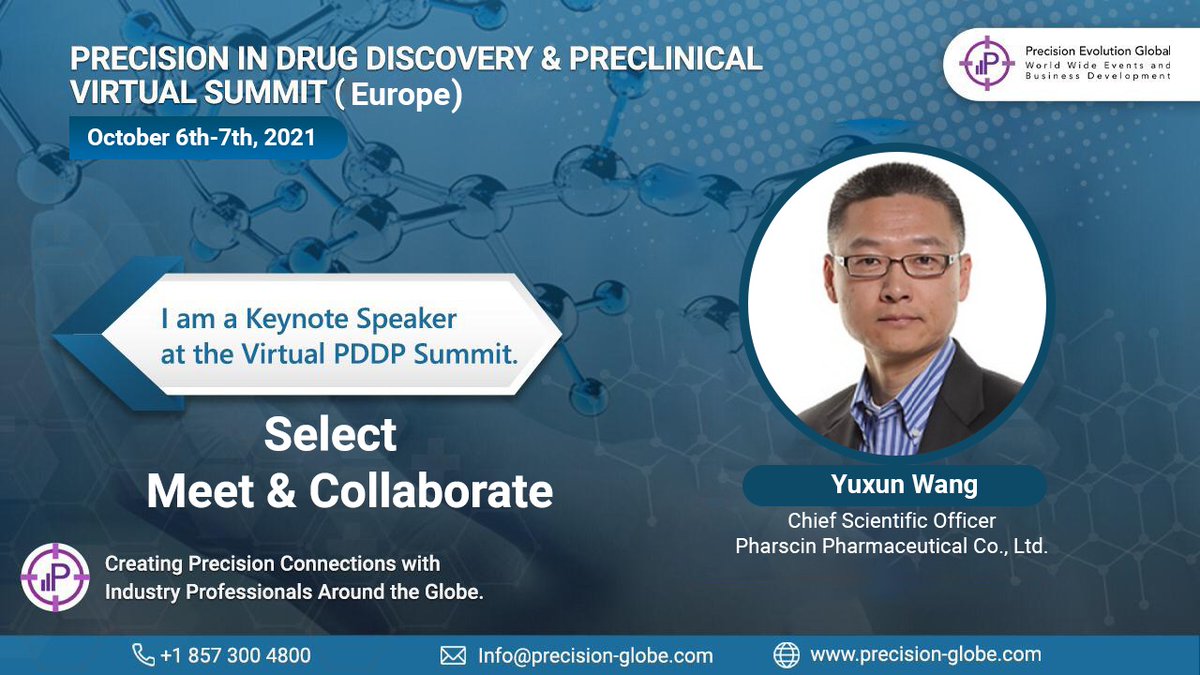PrecisionEvolu1's tweet image. Learn about Cancer Driver Target Validation For First-In-Class Drug Discovery from Dr Yuxun Wang of Pharscin Pharma at the #VIRTUALPDDP on Day 2 - Thurs, OCT 7th!

Email info@Precision-Globe.com to learn from his insights!
#Cancer #TargetValidation #DrugDiscovery #Preclinical #AI