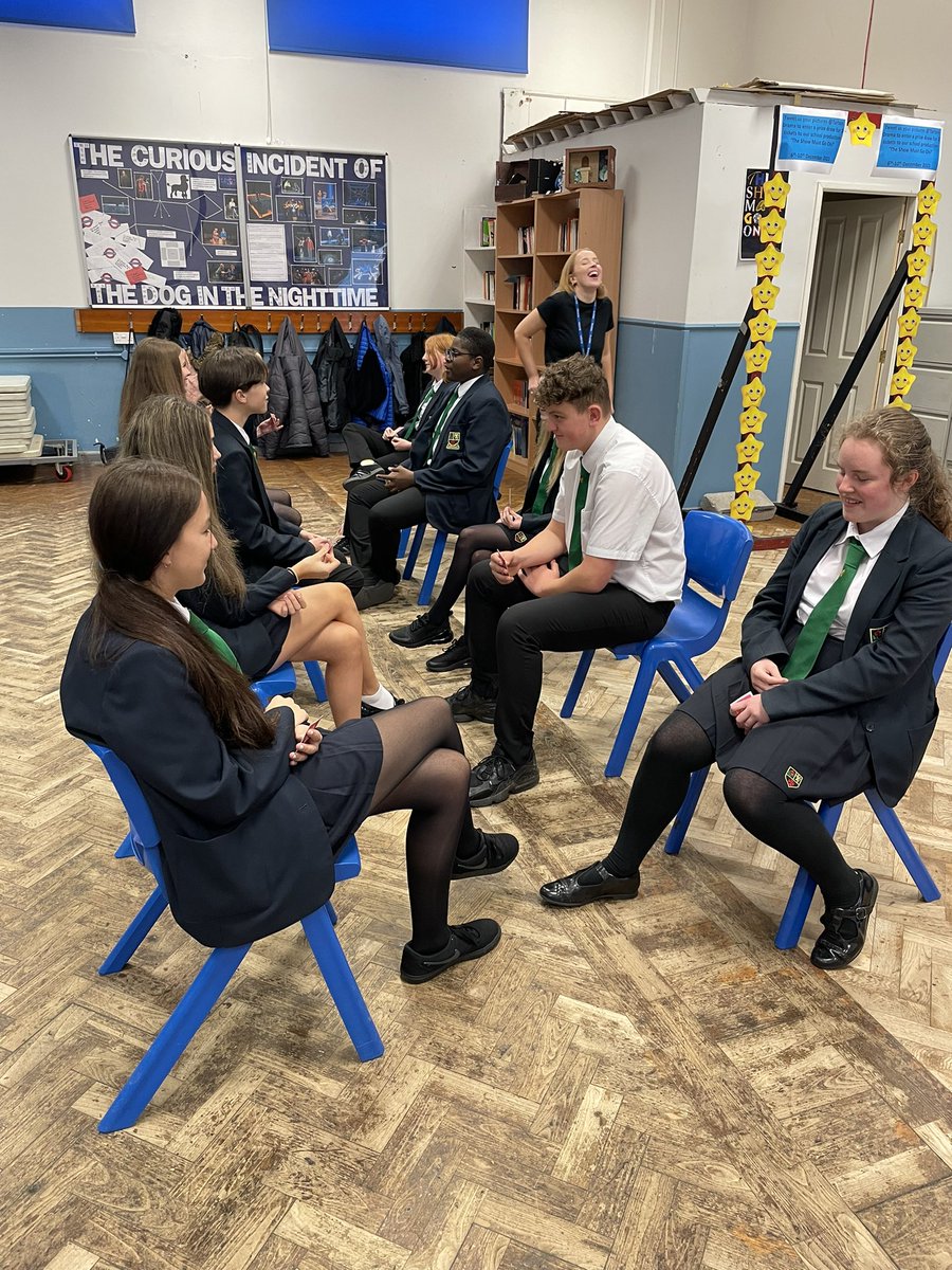 TURTONDRAMA's tweet photo. Year 10 giving character speed dating a go with thanks to @ThePaperBirds creativity cards. As you can see from Miss B’s face … it was rather entertaining and made for some great conversations! Well done year 10 #aqagcsedrama #dramaclassroom #theatreineducation https://t.co/yB71ymrwzb