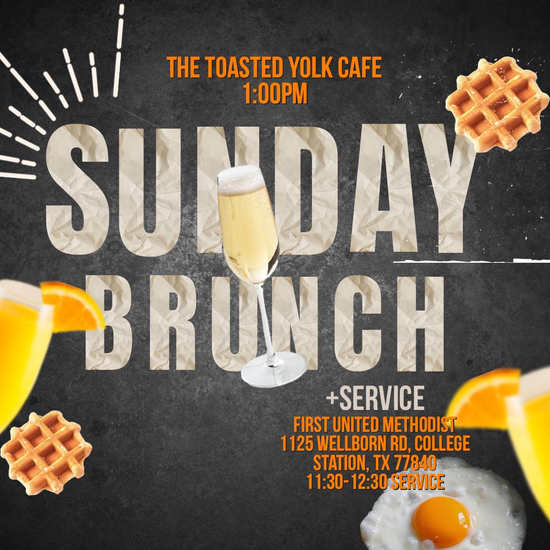 The best way to wrap up a long week is with Praise. Join us this Sunday at First United Methodist for worship and Toasted Yolk Cafe for brunch. 🤍