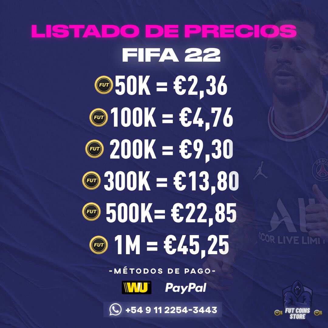 FutCoins_Store's tweet photo. 🚨Listado de precios #FIFA22 

📲Cualquier consulta envianos un mensaje https://t.co/xkh9jQccmp