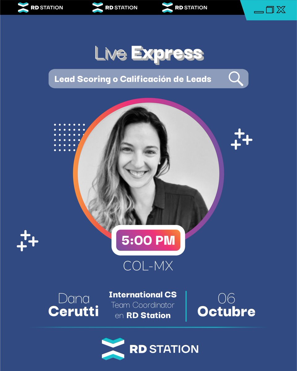 RDStationES's tweet photo. ¿Te gustaría poder calificar mejor tus leads? 👀
En menos de 30 minutos, vamos a hablar sobre: Lead Scoring o Calificación de Ventas 🏆🔥 Déjanos ... https://t.co/GOzQ8dNIpH
#leadscoring #calificacióndeleads #liveexpress #rdstation #MarketingDigital #RDStationMarketingDigital https://t.co/xFqMYPRisy