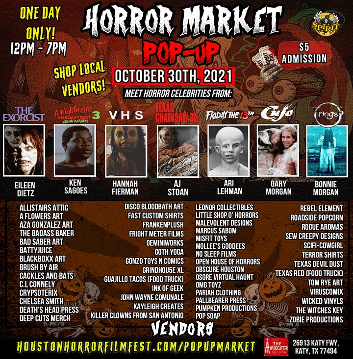 FilmFestHouston's tweet photo. October 30th! Come get spooky! $5.00 tickets 🎟 going fast! Purchase here: https://t.co/yogs9zlTQa

#Horrormarket #popup #houston #halloween #thingstodoinhouston #houstonhorrorfilmfest https://t.co/WSI1gFzsqS