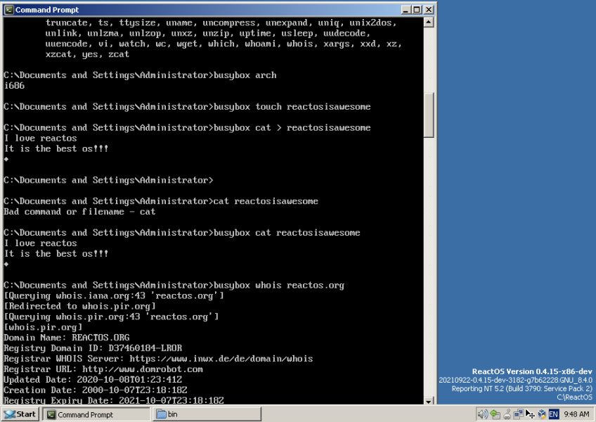 reactos's tweet photo. The port of BusyBox for #Windows runs on #ReactOS!
https://t.co/I8KZP6tQVT

Test: Kask Jablka

#software #softwaredevelopment #SoftwareEngineer #developers #OpenSource #coding #kernel #unix https://t.co/rCDTQCpizC