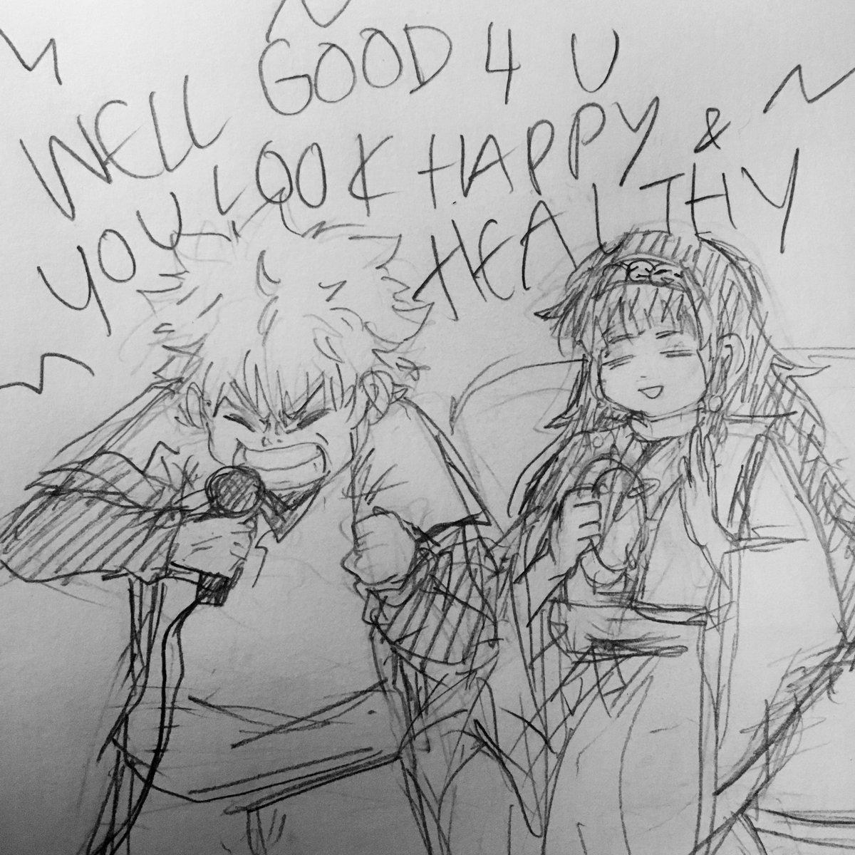 yu_ujing's tweet image. alluka’s sick and tired of hearing killua sing angry pop punk breakup songs at karaoke when gon doesn’t text him back within a day