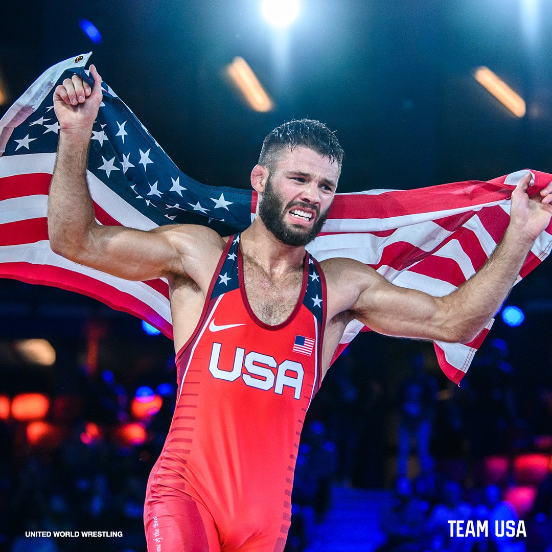 TeamUSA's tweet photo. Overcome with emotion. 🇺🇸

@thomasgilmanusa x #WrestleOslo https://t.co/XzVEXcET6m