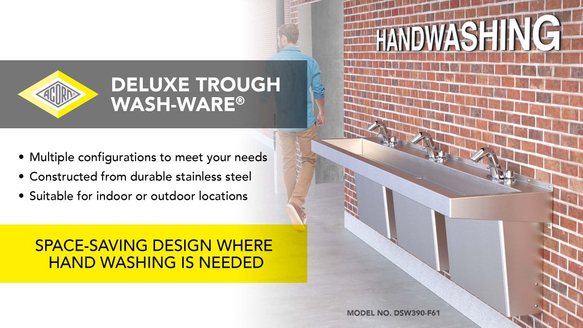 Add #HandWashing capabilities even in tight spaces with Acorn’s Deluxe #StainlessSteel Trough Sinks. Multiple options &amp; configurations available!

👉 bit.ly/3n3HaXv

#handwashing #handhygiene #commercialplumbing #specifiers #washyourhands