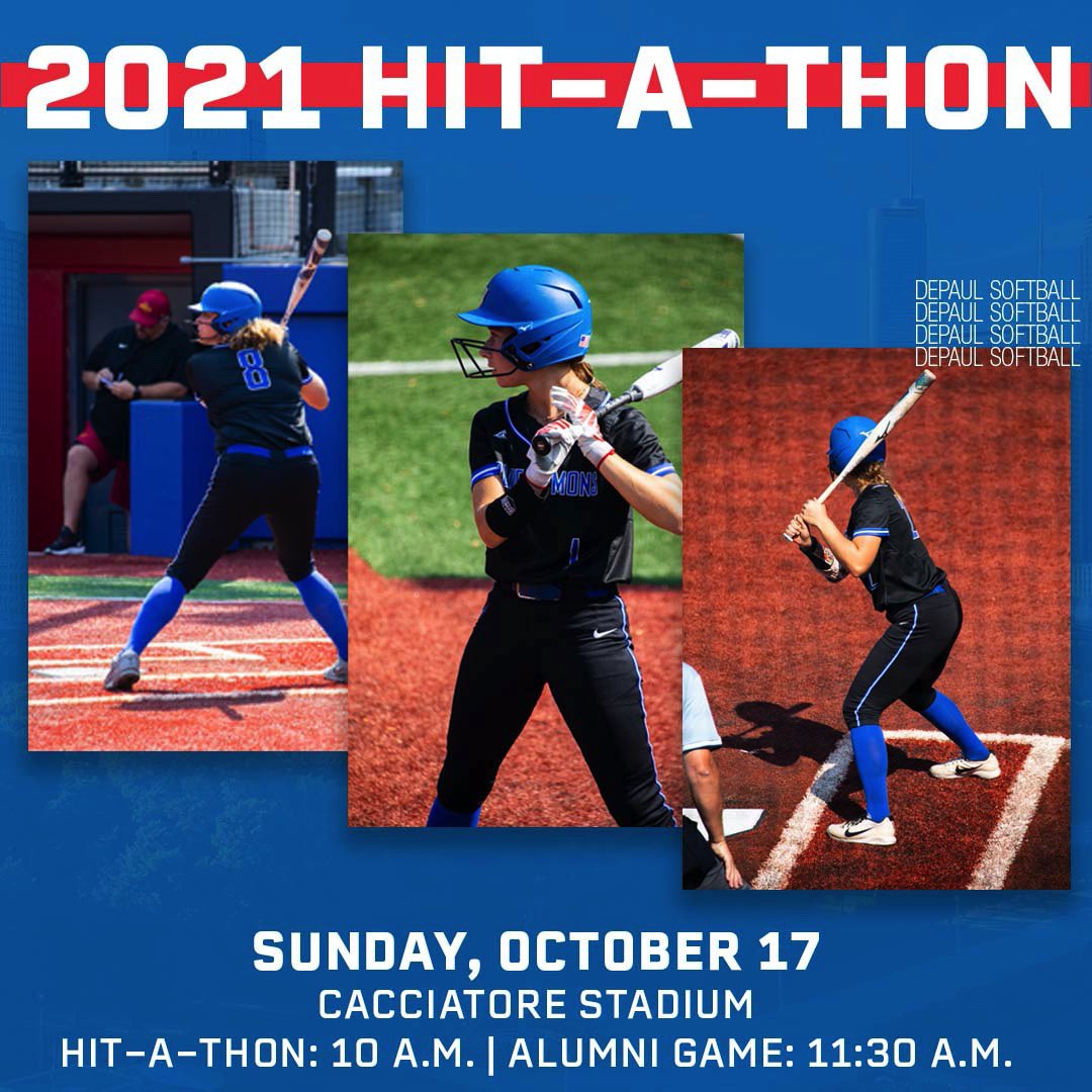 DePaulSB's tweet photo. Our third annual Hit-A-Thon is less than two weeks away! 

Pledge a player 👉 https://t.co/RHHwS1UGhs

Register for the alumni game 👉 https://t.co/Z8aTTj1VrM

#GRIT https://t.co/yBIsERKFPg
