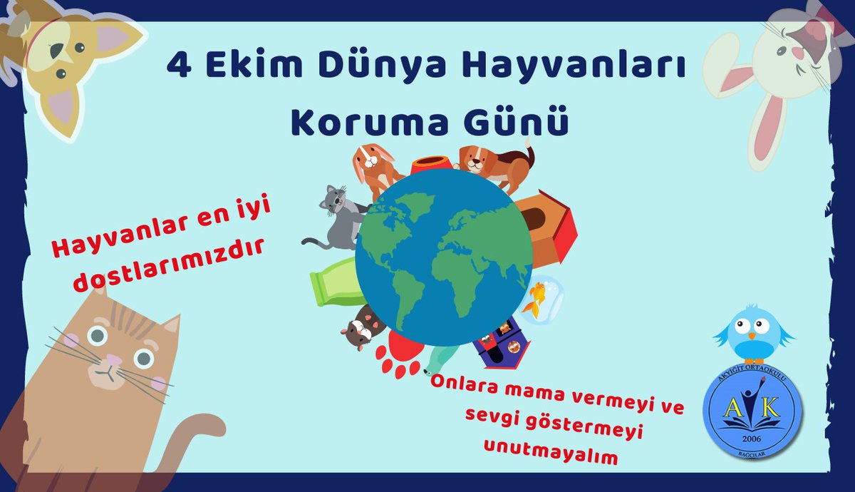 4 Ekim Dünya Hayvanları Koruma Günü😊🐈🐇🐣🐕
<a href="/BagcilarMem/">Bağcılar İlçe Milli Eğitim Müdürlüğü</a>