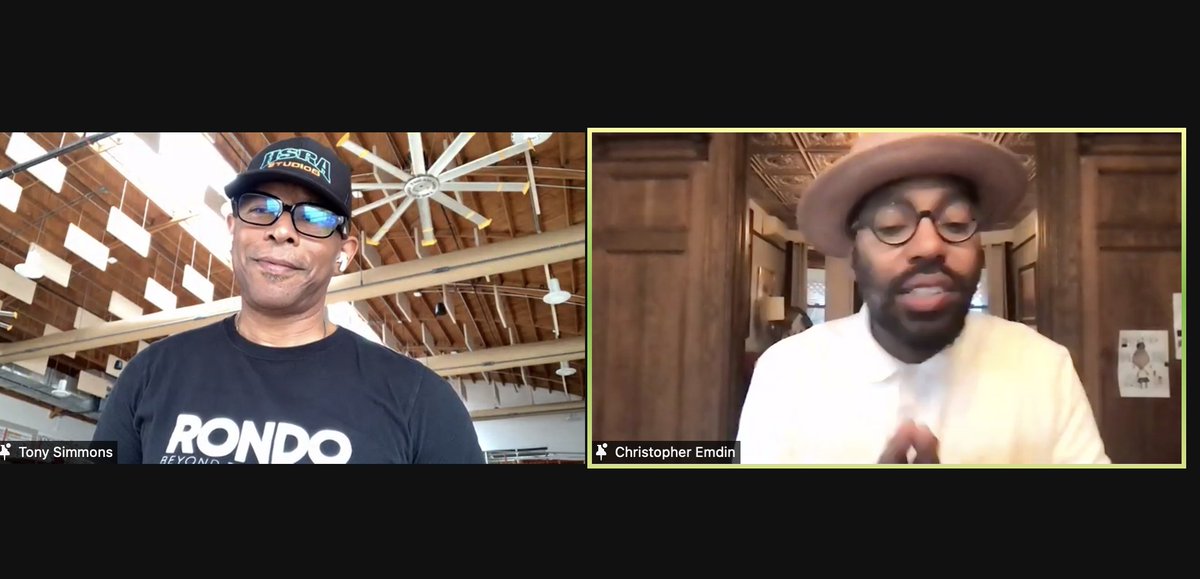 These two legends. I could listen to them connect all day long. So grateful and thank you for sharing your brilliance with us today. <a href="/tonyminnieapple/">Tony Simmons</a> <a href="/chrisemdin/">Christopher Emdin</a>  #HTHGSE #ratchetdemic