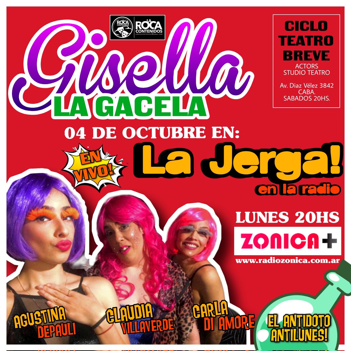 jerga_la's tweet photo. HOY! 20HS #lajerga en #radio por @RADIOZONICA
#radioshow #radiozonica  #grupozonica #radio #humor #entretenimiento #diversion #sumate #noche #lunes #buenosaires #argentina #latinoamerica #regreso #latinos #caba #cultura #under #teatro #comedia https://t.co/nYeBf1VZ12