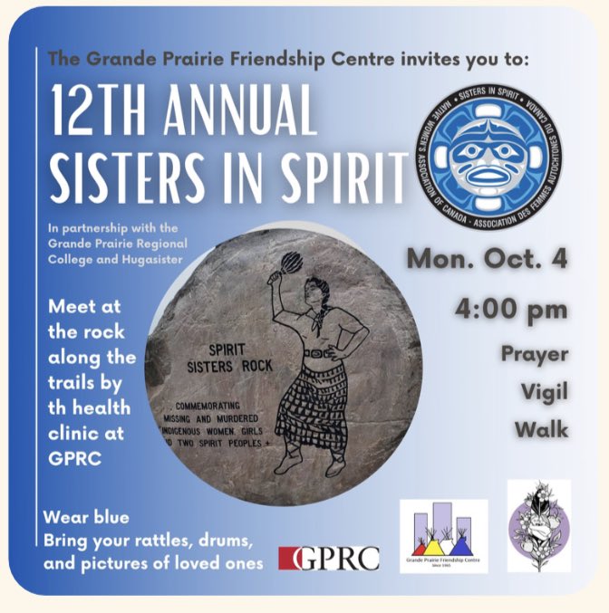 Sisters in Spirit Walk today at 4:00pm #gpcsd ⁦@GPRC_AB⁩ #WearBlue