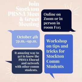 StocktonPRSSA's tweet photo. Make sure you attend our first meeting of the semester tonight at 7! If you can’t make it in person, be there virtually via zoom: https://t.co/tUjMQa6hBt https://t.co/hdHRLXs1tx