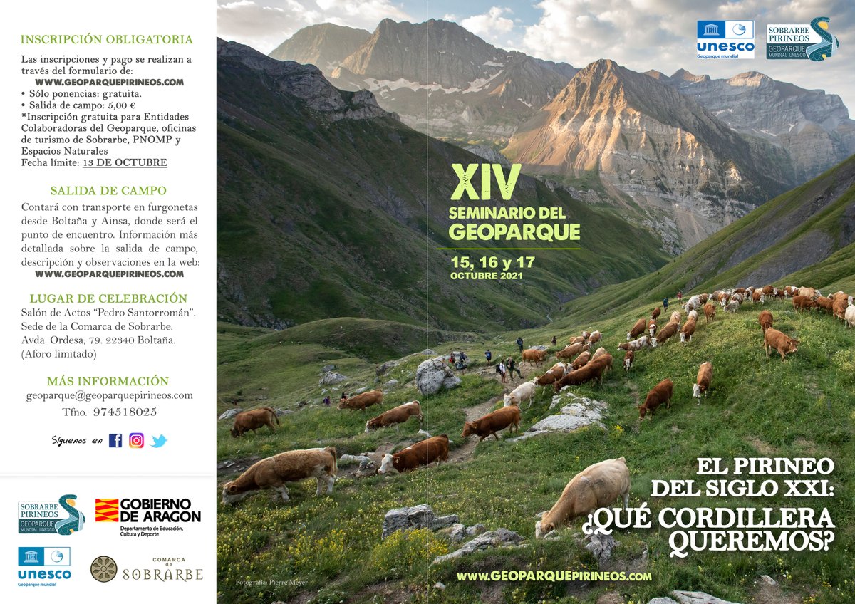 SobrarbeGeopark's tweet photo. Ya tenemos el programa del XIV Seminario del @SobrarbeGeopark , del 15 al 17 de octubre hablaremos de "El #Pirineo del siglo XXI. ¿Qué cordillera queremos?" Toda la información e inscripciones en nuestra web https://t.co/21xQOZVYFJ Plazas limitadas. https://t.co/pySU6gTNUT