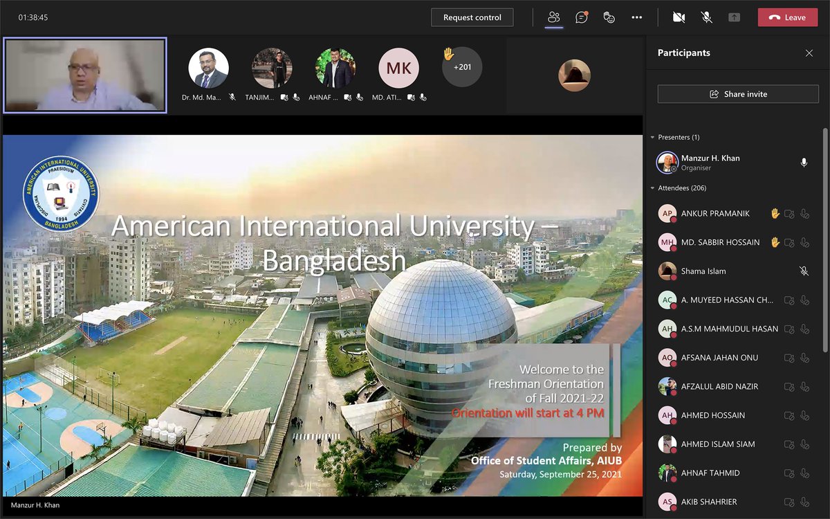 aiub_edu's tweet photo. AIUB organized the Virtual Freshmen Orientation for the Fall 2021-22 semester, on the 5th of June 2021, using the Microsoft Teams online platform. https://t.co/jwT2UeKqaU