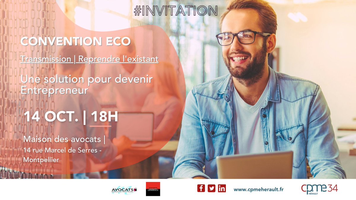 📣 Convention éco CPME Hérault : "Transmission d'entreprise - reprendre l'existant, une solution pour devenir chef d'entreprise."
📆 14 oct à 18h | Maison des Avocats
⚠️ Inscription obligatoire : lnkd.in/dGHHKcdV
<a href="/CPMEoccitanie/">CPME Occitanie</a> <a href="/Jjunchat34/">Julien CPME OCCITANIE (34)</a>  <a href="/GBlanvillain34/">Blanvillain Gregory</a> <a href="/ChevalierBenja1/">Chevalier Benjamin</a>