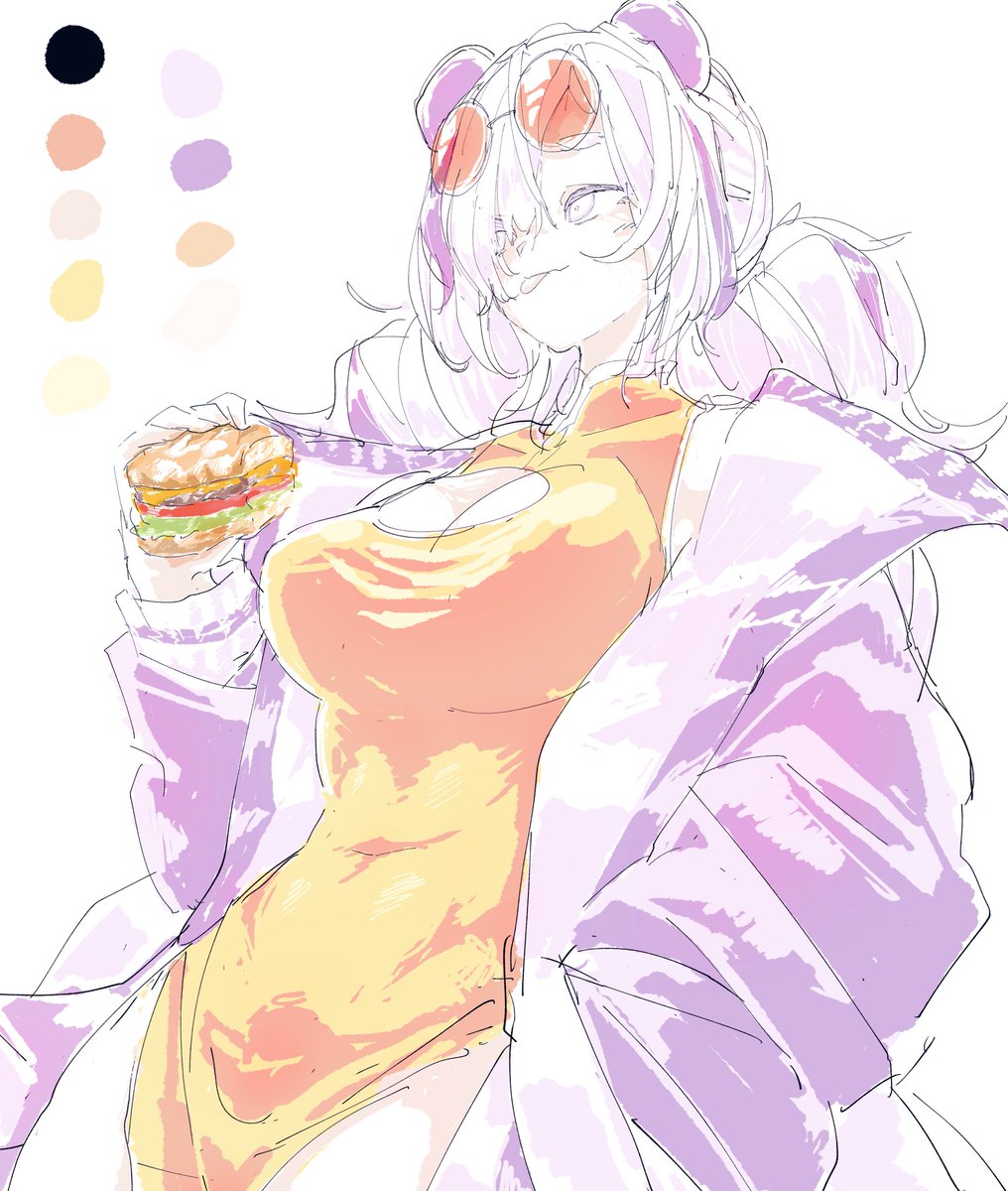 エフイーター(アークナイツ) 「ハンバーガー食べるエフイーターれんしゅう 」|oioisleepのイラスト