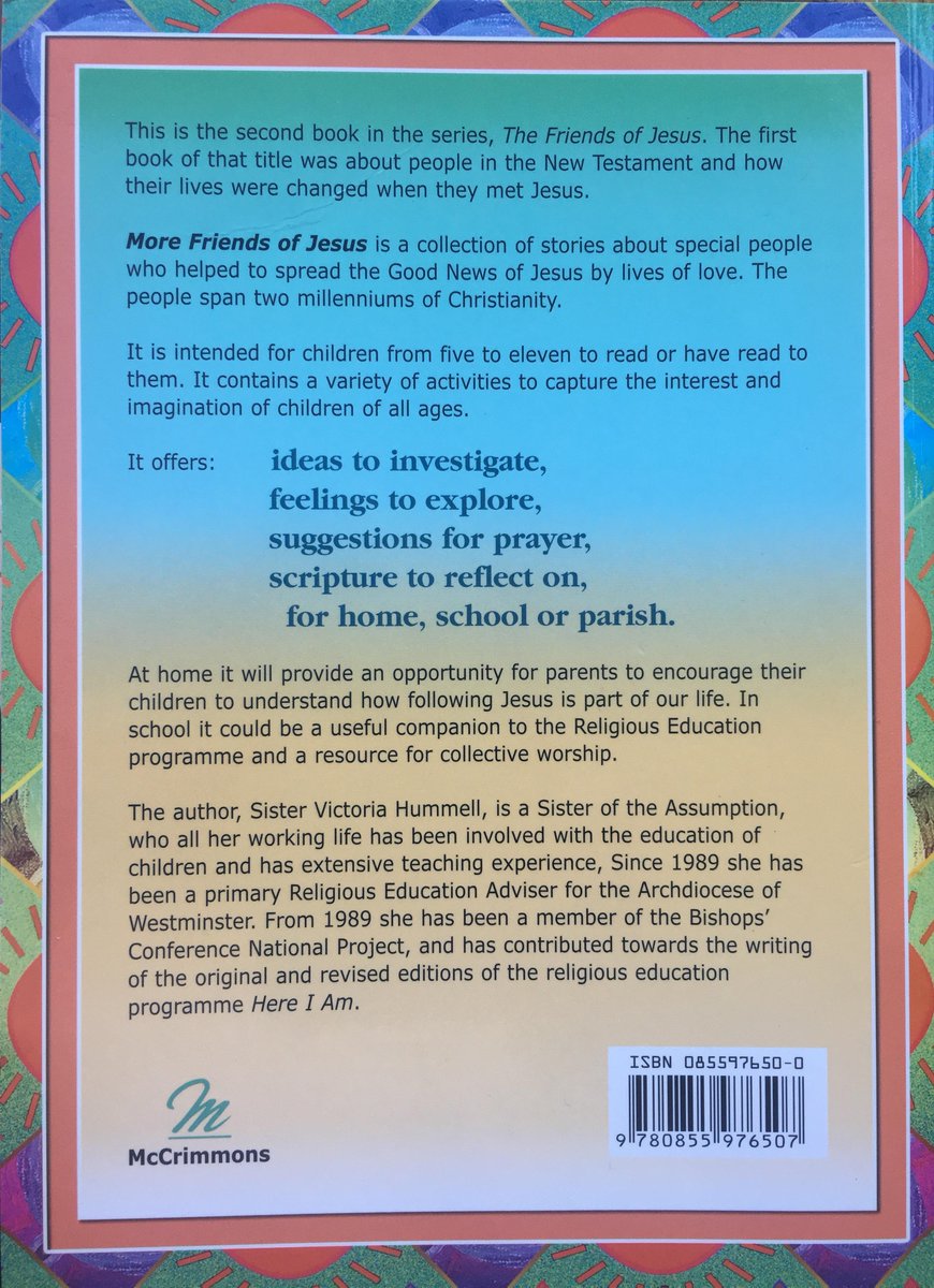 McCrimmons's tweet photo. St. Francis of Assisi's story is included in our illustrated workbook of Saints biographies for primary school children, 'More Friends of Jesus'!!
by Sr. Victoria Hummell RA, illus. by Gunvor Edwards 🎨📘😇 https://t.co/7VQLB1tCzZ
#McCrimmons #FriendsOfJesus #MoreFriendsOfJesus https://t.co/nc7LqANa3w
