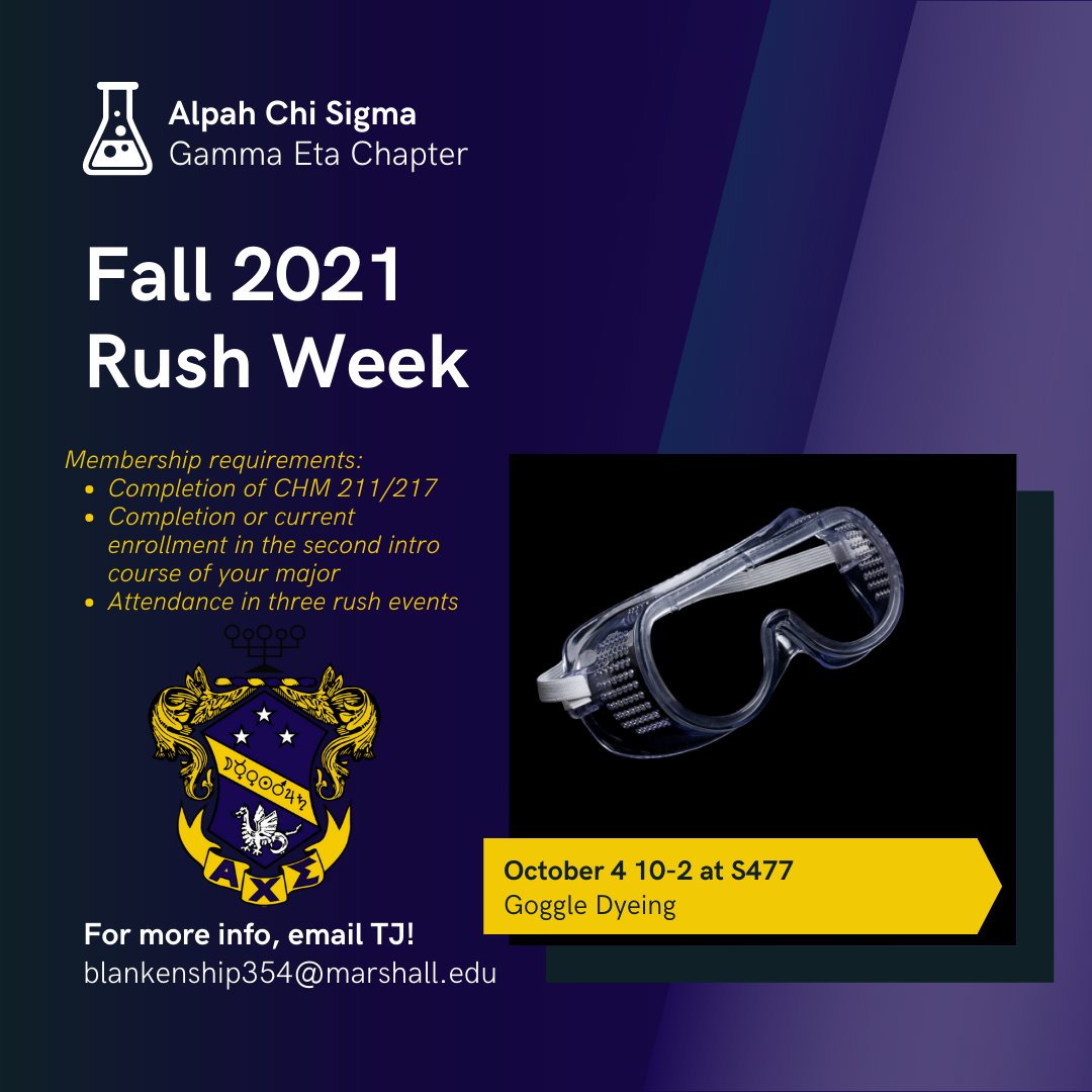 AlphaChiSigmaGH's tweet photo. Back to the swamp we go! Meet us there to make your goggles the coolest in the lab - goggle dyeing is from 10-2 today! https://t.co/Uxf1k6unKx