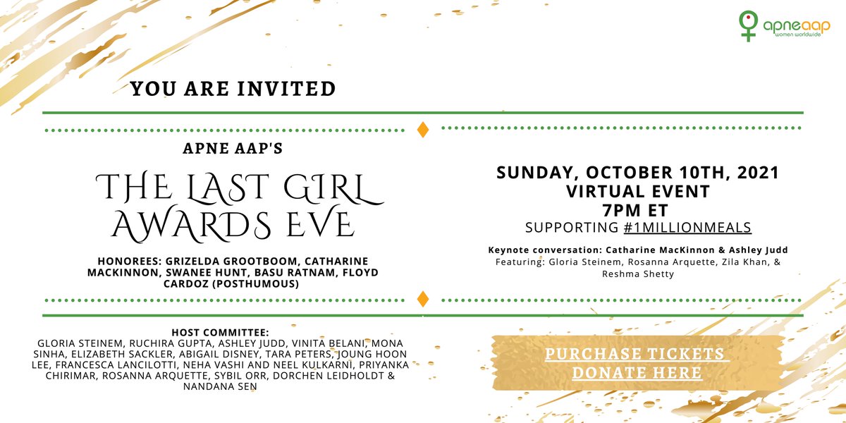 Floyd is being honored at the <a href="/apneaap/">Apne Aap</a> LAST GIRL AWARDS this coming Sunday, Oct. 10th. It will be a star-studded virtual event benefitting #1millionmeals you can join with a donation here: 

paybee.io/quickpay.html?…