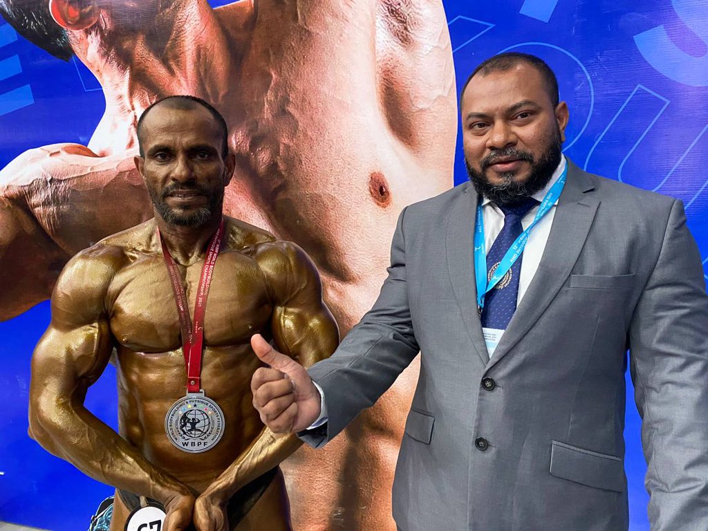 AhmedMahloof's tweet photo. Congratulations to Mohamed Rasheed, Silver medalist in 65KG Bodybuild and Mohamed Moosa who won Silver Medal in 55KG Bodybuild category in 12th World Bodybuilding and Physique sports Championship. #TeamMaldives. 🇲🇻 🥈 https://t.co/KHbYS7iBkd