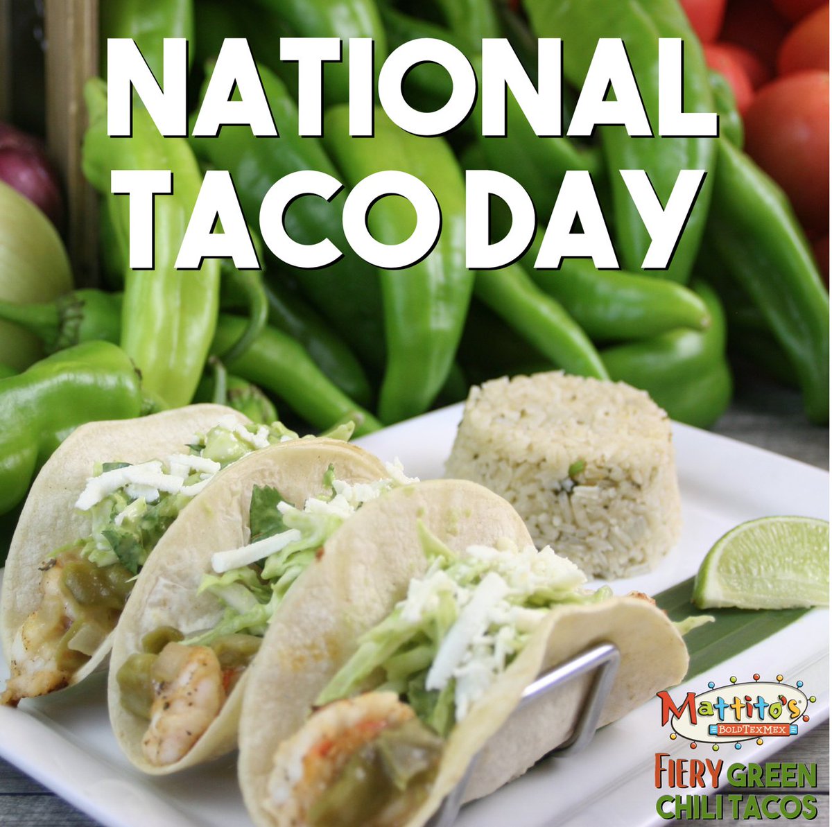 Come on in to Mattito's today and celebrate National Taco Day.  Tacos and a cool Margarita on our patio is the perfect combination on this beautiful day.  Come join us!!