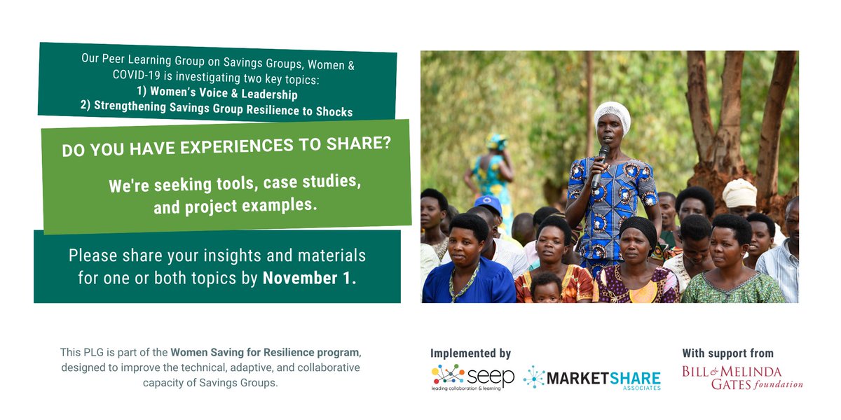 TheSEEPNetwork's tweet photo. Your #globaldev peers want to hear from you! We're seeking your resources &amp; experiences on the topics of #women's voice/leadership and #savingsgroups resilience. Take a quick minute to share your input: https://t.co/IcV6gGrnDV https://t.co/zAEyPyjaKi