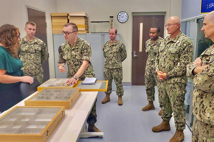 AFHSDPAGE's tweet photo. We recently visited the Navy Entomology Center of Excellence (NECE) in Jacksonville, Florida. NECE uses resin-sealed specimens in entomology courses to display pests and vectors found in the field. NECE trains #entomologists and environmental science and engineering officers. https://t.co/Nn20aCeYJ7