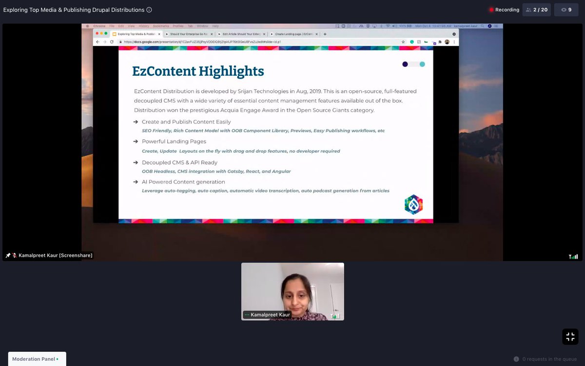 Srijan's tweet photo. Want to know what our #AcquiaEngage award-winning product, #EzContent, can do? Tune in to @kamalpreetkaur's session @DrupalConEur now! #DrupalConEur #OpenSource #Drupaldistribution https://t.co/o6Dtl3cQnc