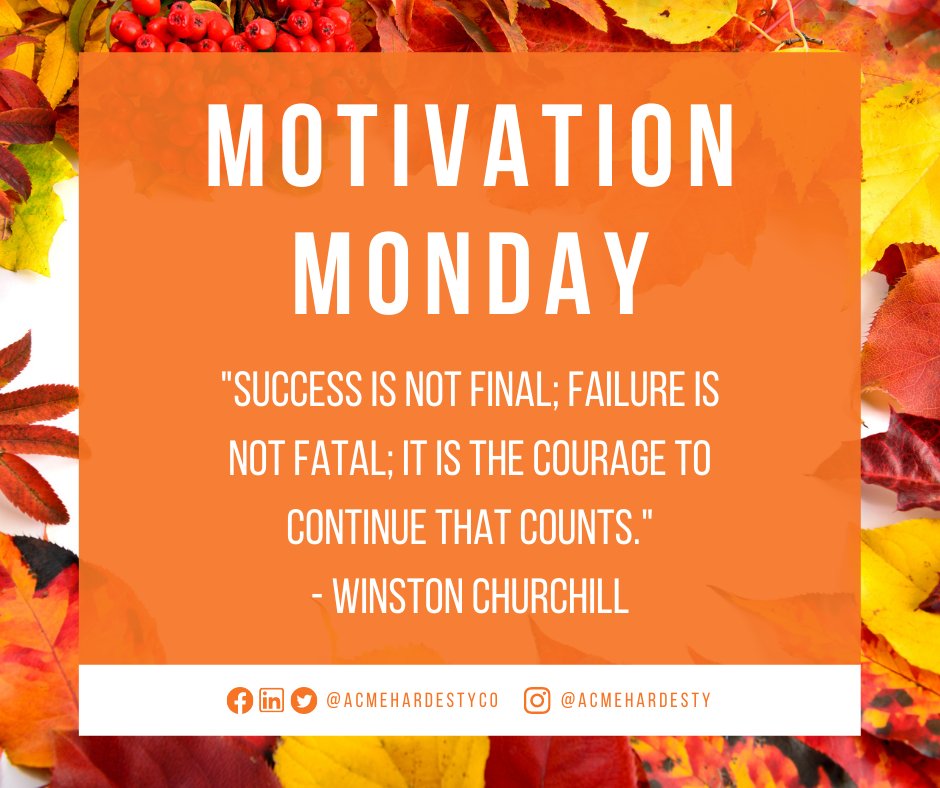 AcmeHardestyCo's tweet photo. Happy October 🍁 and happy #MotivationMonday! Our message this #Monday - be courageous! October has just begun so set clear intentions and goals.
#MotivationalMonday #MondayMotivation #AHThoughts #MondayMood #October #HappyFall #Fall https://t.co/0YRg95zXzO