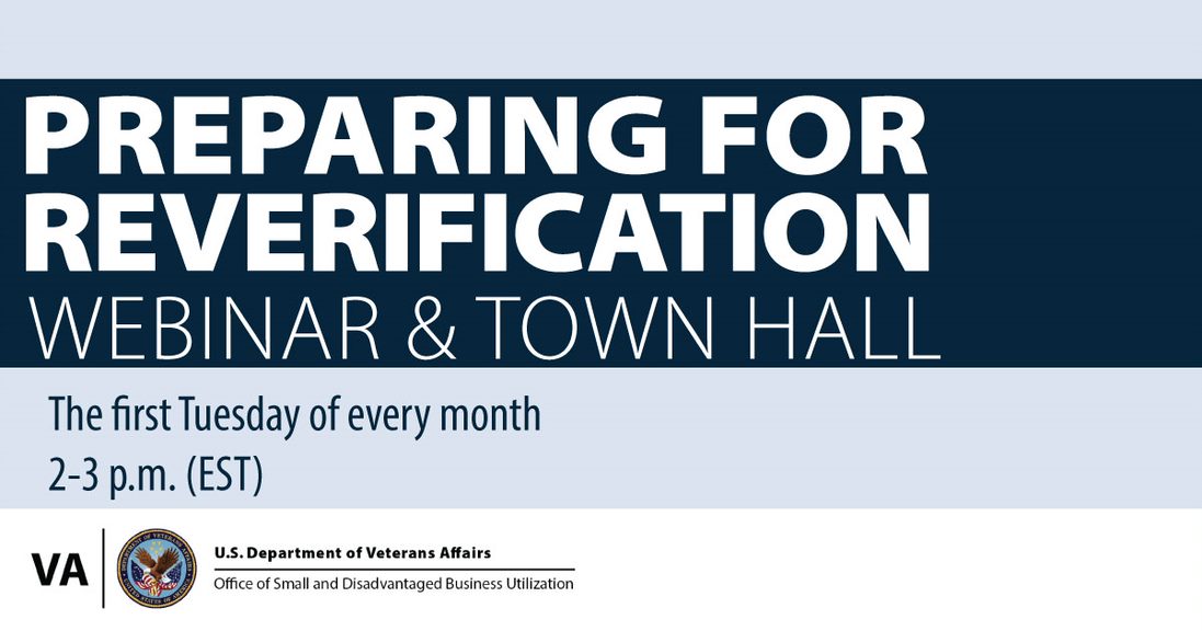 If your Veteran-Owned Small Business’ Vets First Verification will expire within 30 days, this event is for you! Join us for our next “Preparing for Reverification” Webinar and Town Hall. 

Register here: bddy.me/3BdlFLq
