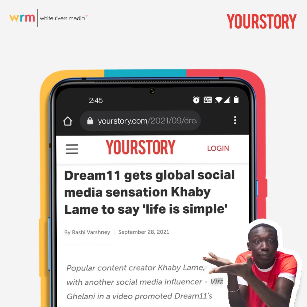 WhiteRiversM's tweet photo. #WRMInNews | @Dream11 x @KhabyLame

A big THANK YOU to the media for showing so much love for this campaign over the last entire week. 🙌

#WhiteRiversMedia #DigitalAgency #Campaign https://t.co/l91Bp8A4aA