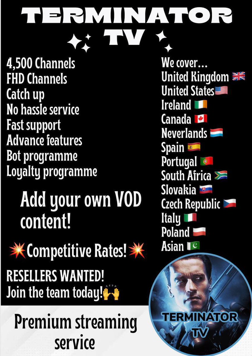 terminatortv422's tweet photo. RESELLERS WANTED #iptv https://t.co/dW0c04sUzZ