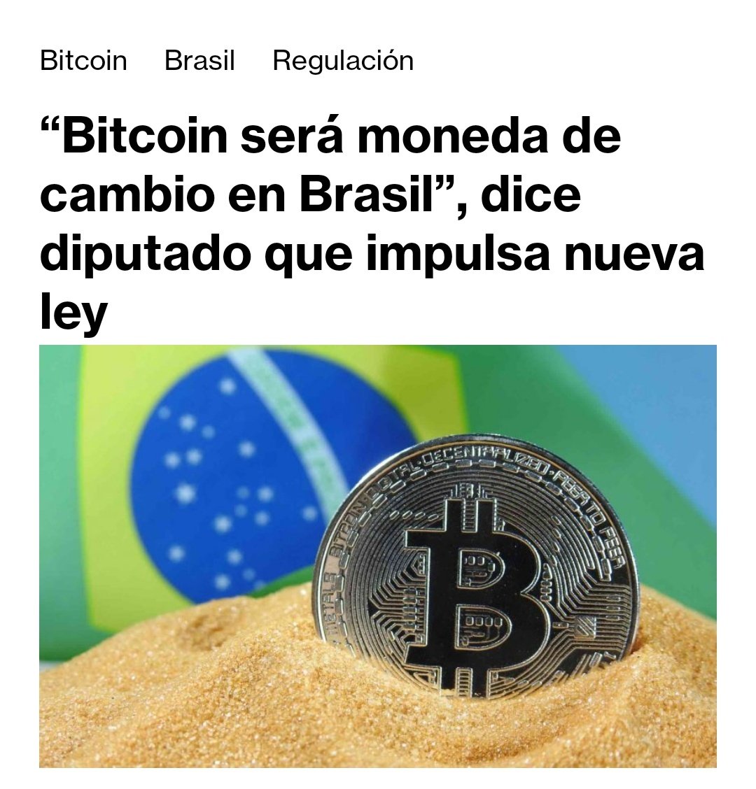 DiarioBitcoin's tweet photo. "Bitcoin será moneda de cambio en Brasil", dice diputado que impulsa nueva ley #Bitcoin #Brasil #Regulación https://t.co/F6riRmf6es https://t.co/FMTW5TW6cv