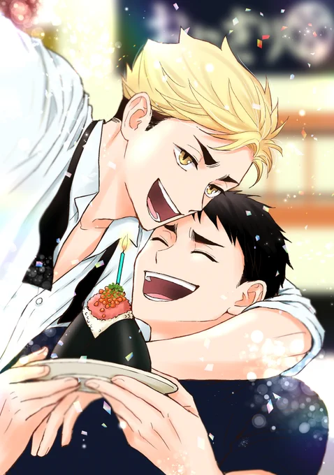 侑&amp;治お誕生日おめでとうー!🥳🎉🎂💖おにぎり宮でみんなでお祝いしたりしてますように!(角名くんはコメントしてるけど実は一緒にお祝いしてる設定)
#宮兄弟生誕祭2021
#宮兄弟誕生祭2021 