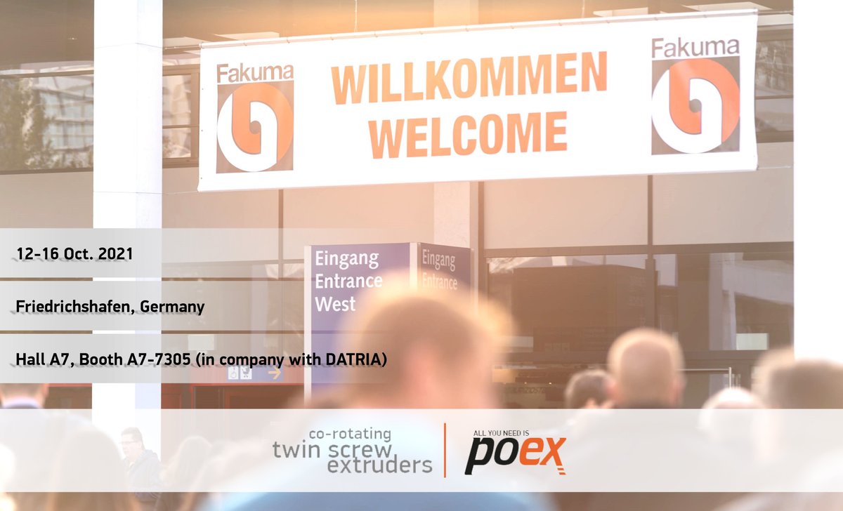 #Fakuma will take place in Friedrichshafen Exhibition Centre from 12 to 16 October 2021. Please visit us at the Booth A7-7305 to discover #poex solutions!
.
#Fakuma #Fakuma2021 #SchallMessen #MesseSinsheim