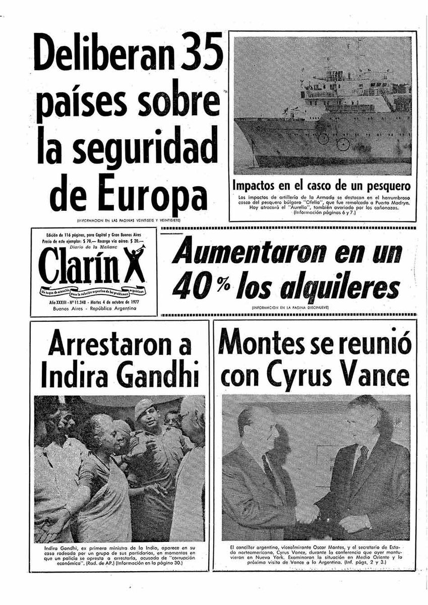 77_palabras's tweet photo. Tapa del diario clarín un día como hoy hace 44 años. 
Lo del aumento de los alquileres no suena tan ajeno ¿No? 

#Roma5 #50HuellasET #Altax4D https://t.co/hhJzSTCH8F