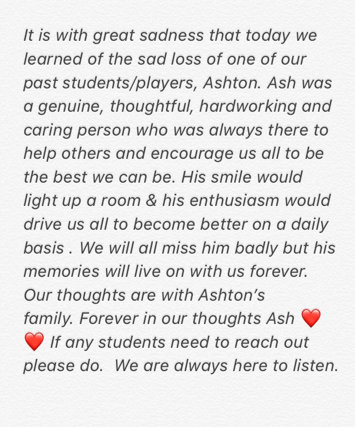 BridgendColleg2's tweet photo. Our thoughts are with Ashton’s family on this sad day. RIP Ash ❤️ https://t.co/XmLdYbTGxa