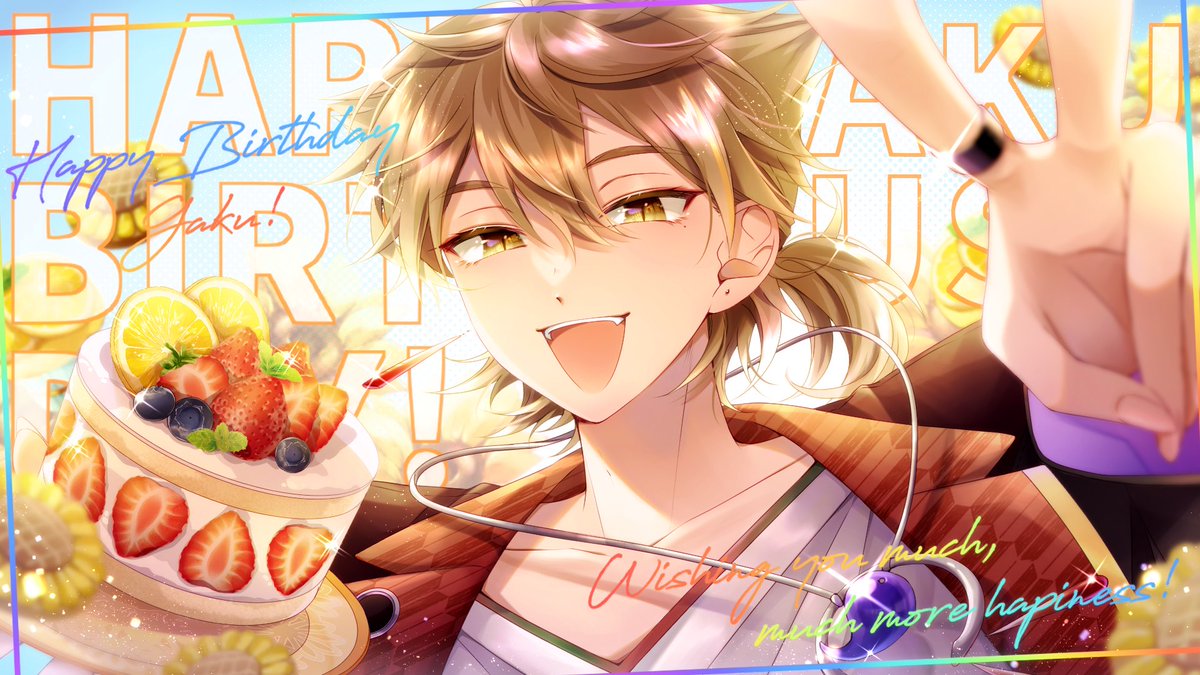 1boy male focus happy birthday food solo low ponytail shirt  illustration images