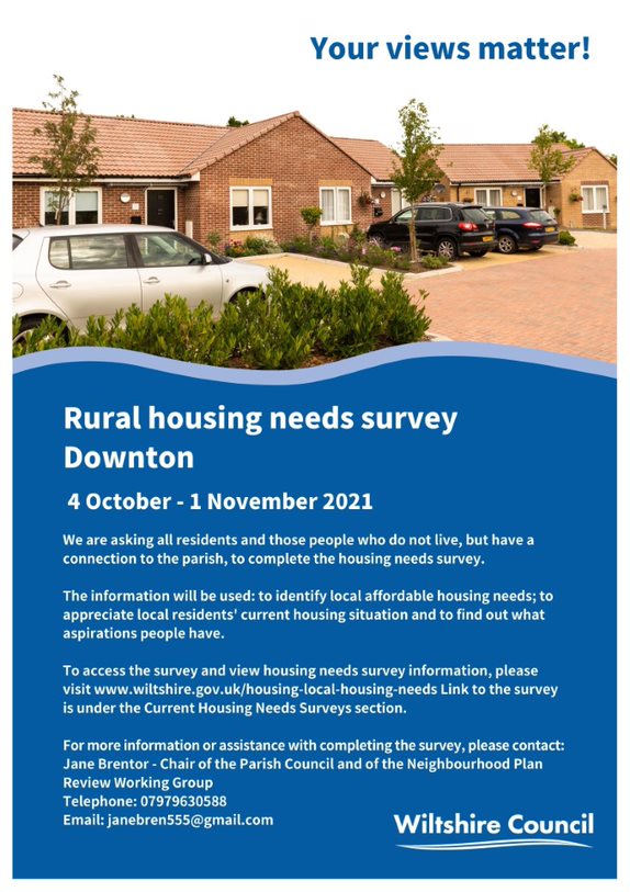 wiltsclhousing's tweet photo. Do you live in Downton or have a local connection?  The housing needs survey is now available online and runs from 4 October to 1 November. Follow the link here https://t.co/VPQeNedUe4
#Downton #RuralHousing #AffordableHousing #WiltshireTogether https://t.co/8OQiWnimxz