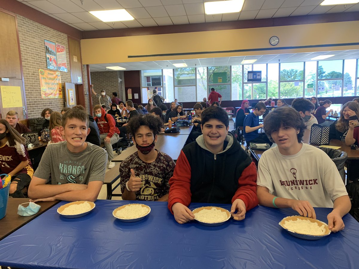 Our participants for the pie eating contest in A lunch! Our winner: Tony Rakowski for the Juniors! We will have these competitions every day for spirit week so stay tuned!