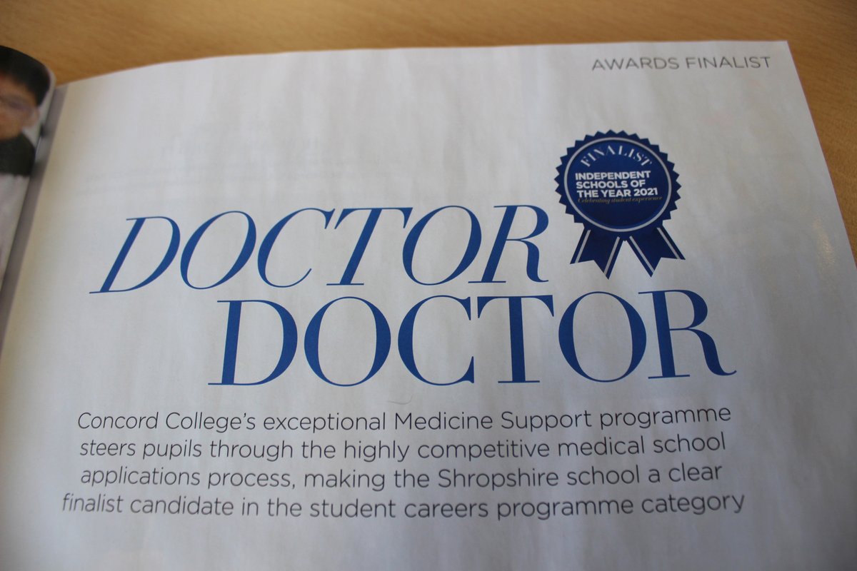 ConcordCollege's tweet photo. Look what arrived today... The Guide to Independent Schools, Autumn 2021 @ISParent. #ConcordCollege is delighted to feature as a finalist in the #ISOTY2021 in the #StudentCareers category, showcasing the College's "exceptional" #MedicineSupport programme. https://t.co/5tQ9FfVOIC