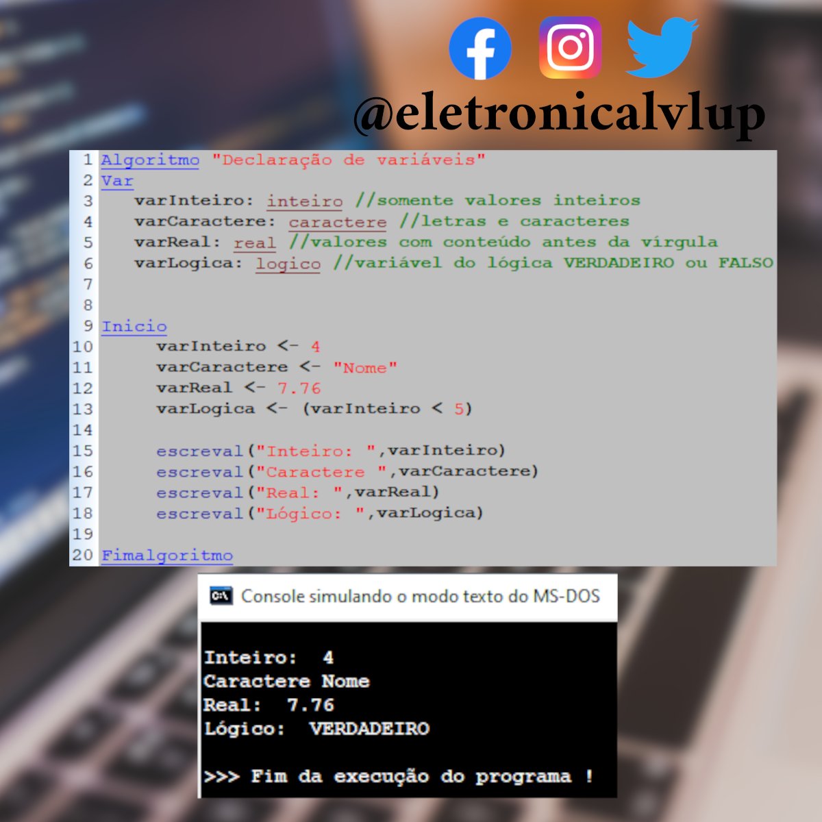 EletronicaLVLUp's tweet image. Aprenda a programar de uma forma fácil e intuitiva. 

#visualg #lógicadeprogramação #logicadeprogramacao #eletronicalvlup #programacao
#curiosidades #logica #portugol #algoritmo
