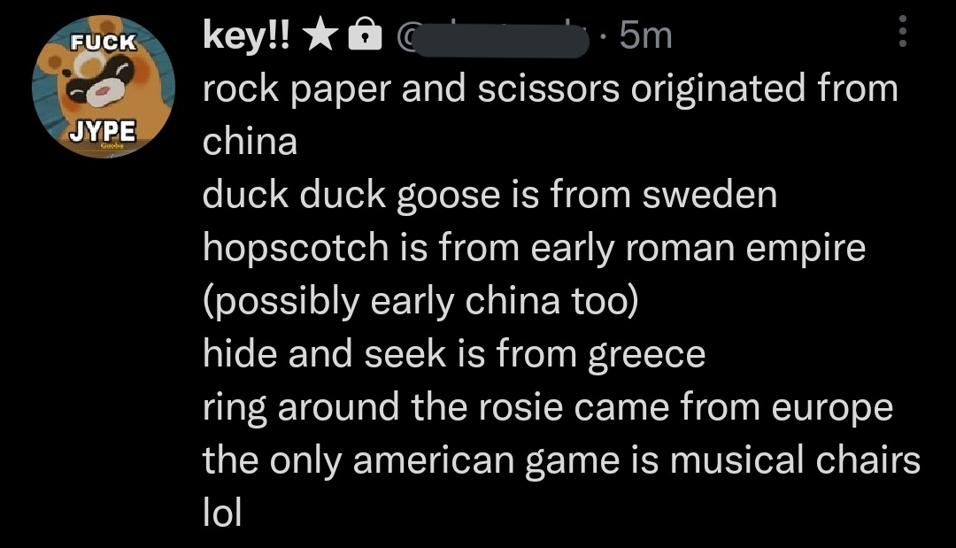 97jodi's tweet photo. google said musical origins is unknown but i saw another thing that said its an american game 🧎‍♂️ https://t.co/XaCWxdrYJ2