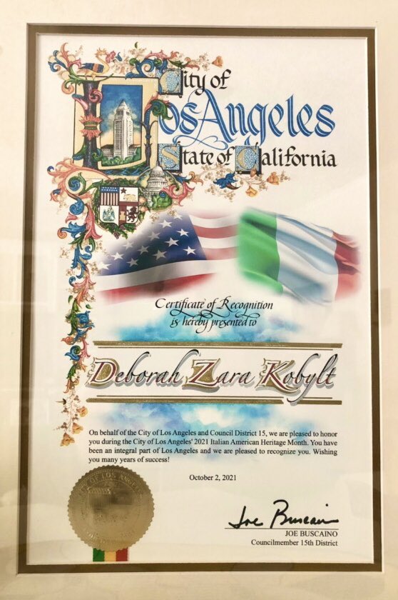 Thank you #CityIfLA for this honor presented at our #FestaItaliana in #SanPedro in our #LittleItaly #District. Please follow our #LittleItalyOfLA #Podcast, too❤️🤍💚 This was such an honor, I’m sincerely grateful🇮🇹