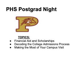 PHSPostGrad's tweet image. Attend our virtual College Planning Night this Wednesday 10-6-21 from 3:45-5:30PM! The topics below will be presented by ROAR!